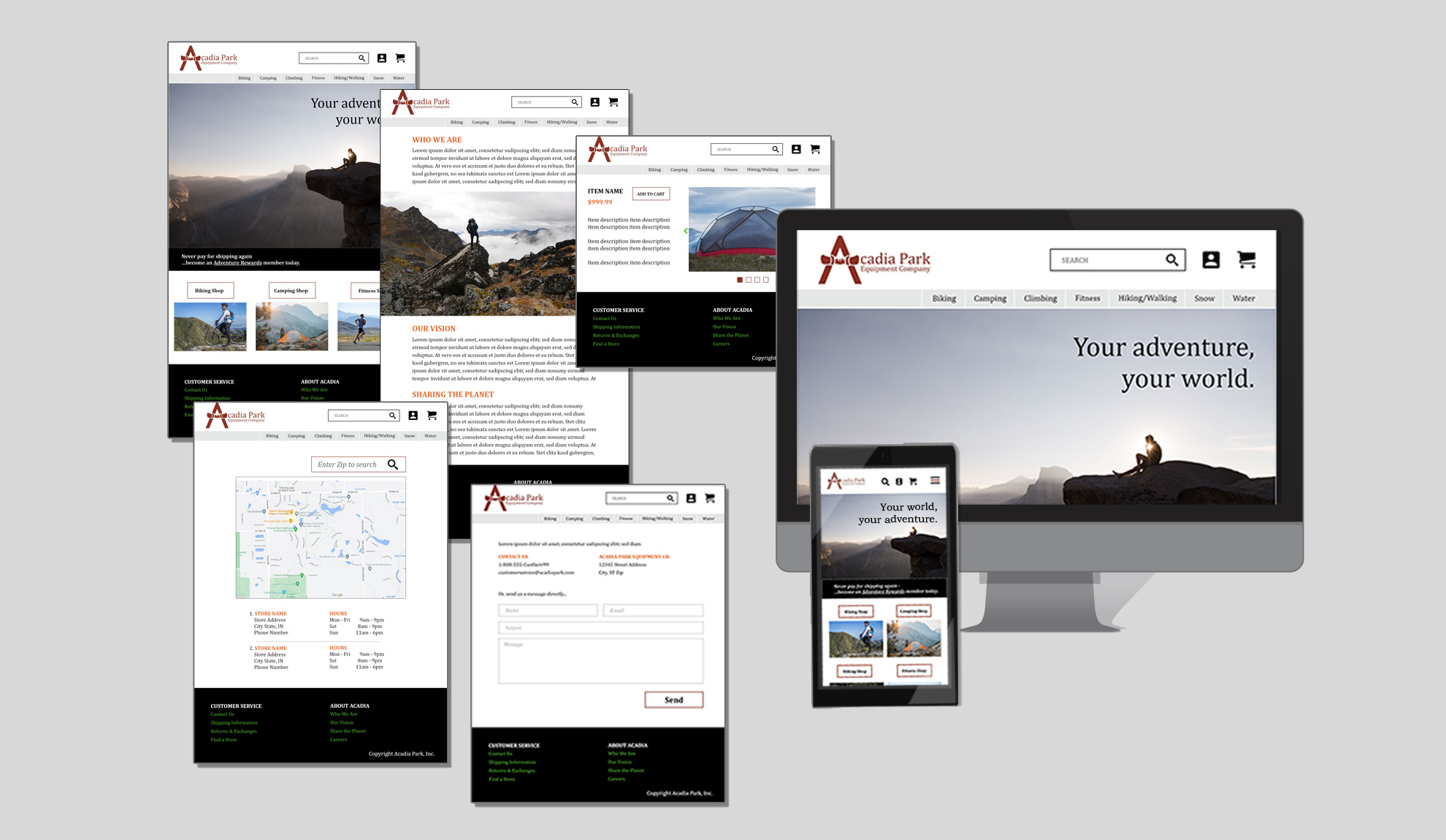 Acadia Park Website: Mobile, Tablet, and Desktop viewports